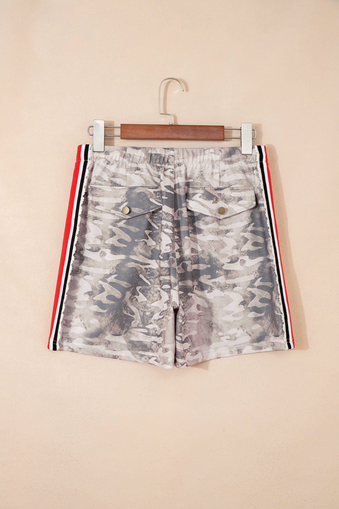 Khaki Varsity Striped Accent Camo Shorts