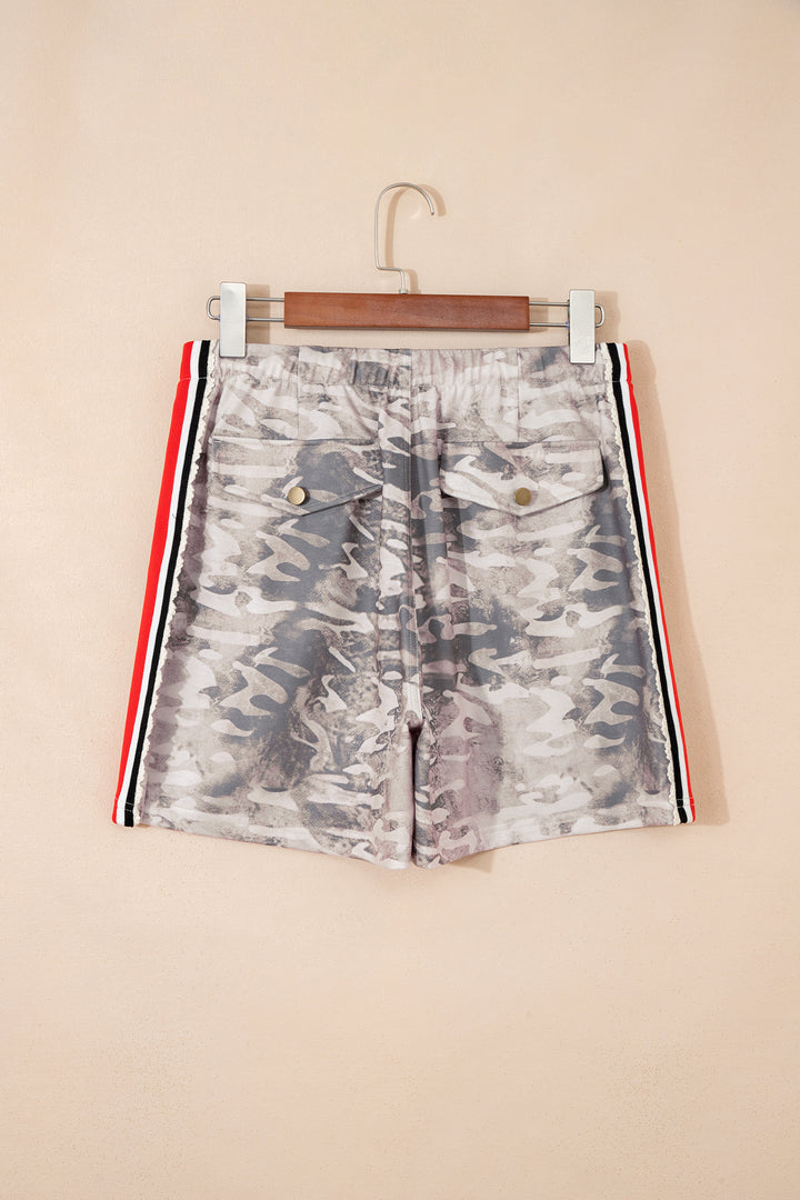Khaki Varsity Striped Accent Camo Shorts