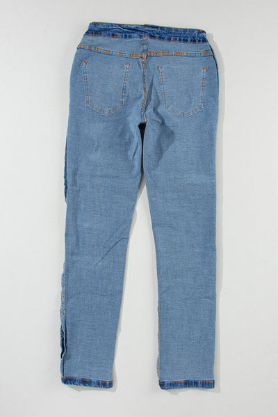 Buttoned Pockets Distressed Jeans