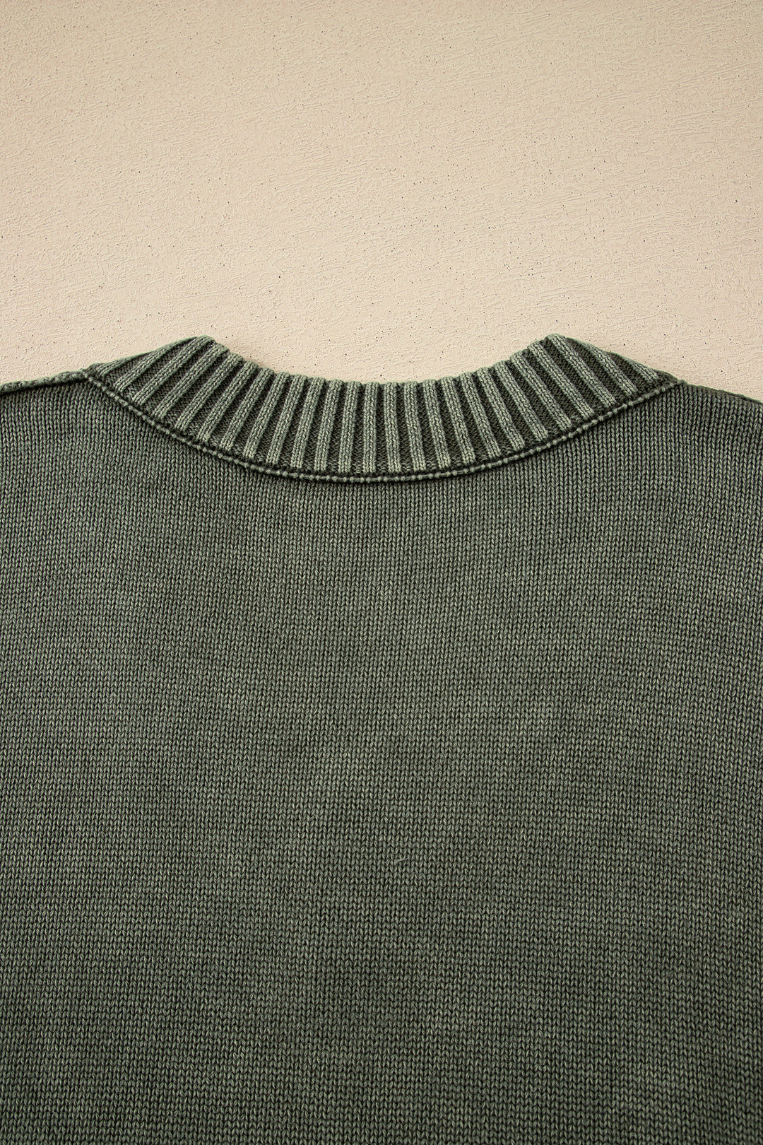 Four Leaf Clover Mineral Wash V Neck Knit Exposed Seam Drop Shoulder Loose Sweater