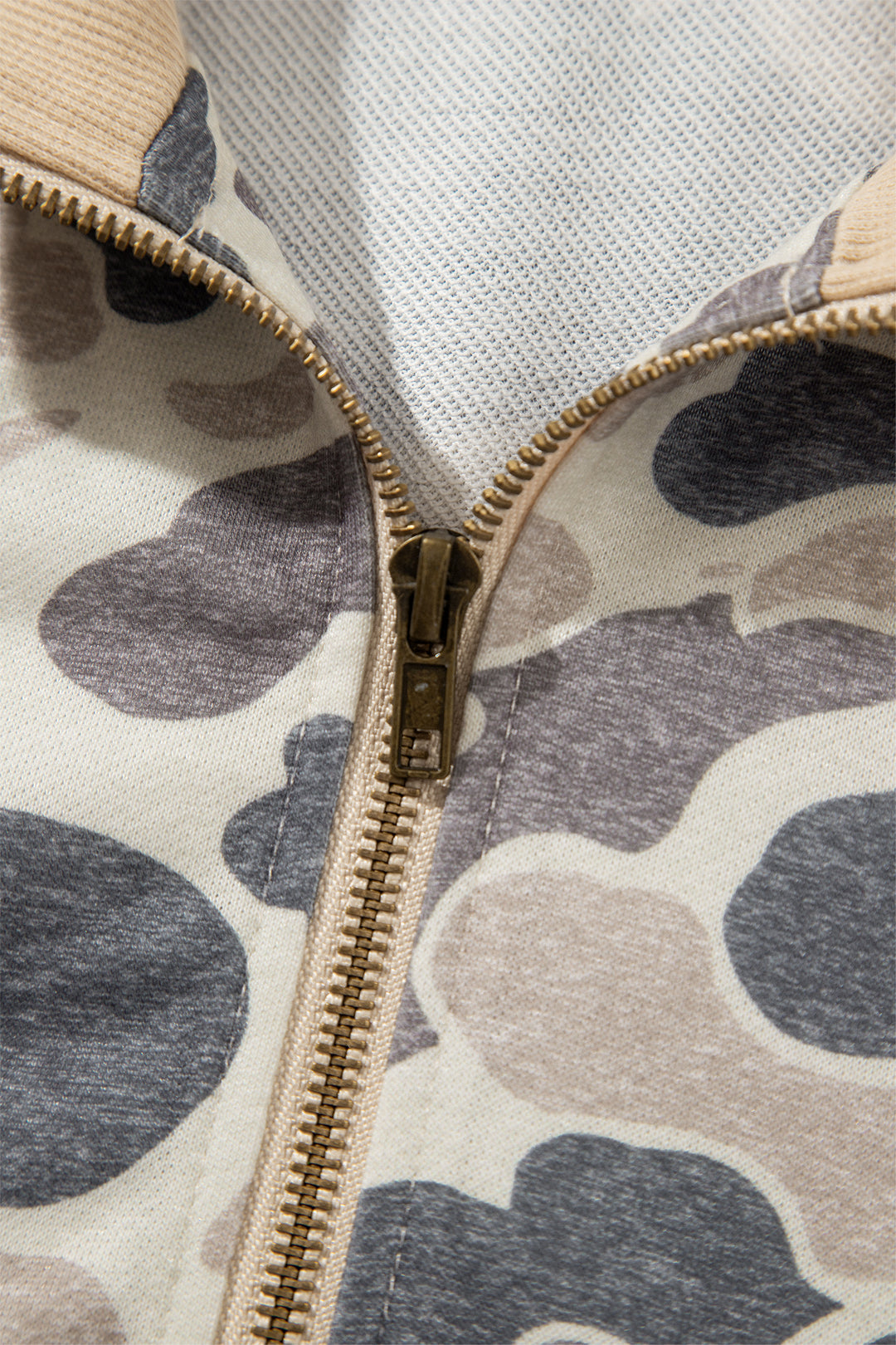 Multicolour Camouflage Print Color Block Trim Zip Bomber Sweatshirt