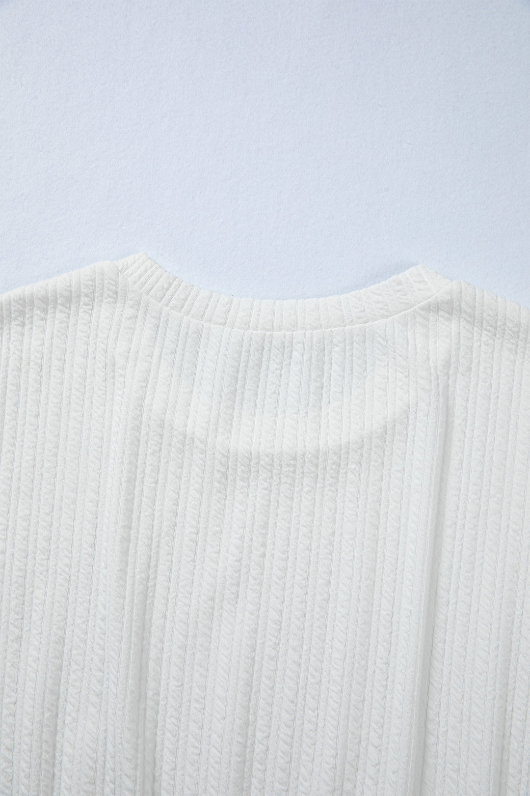 White Solid Color Textured Drop Shoulder Long Sleeve Peplum Top