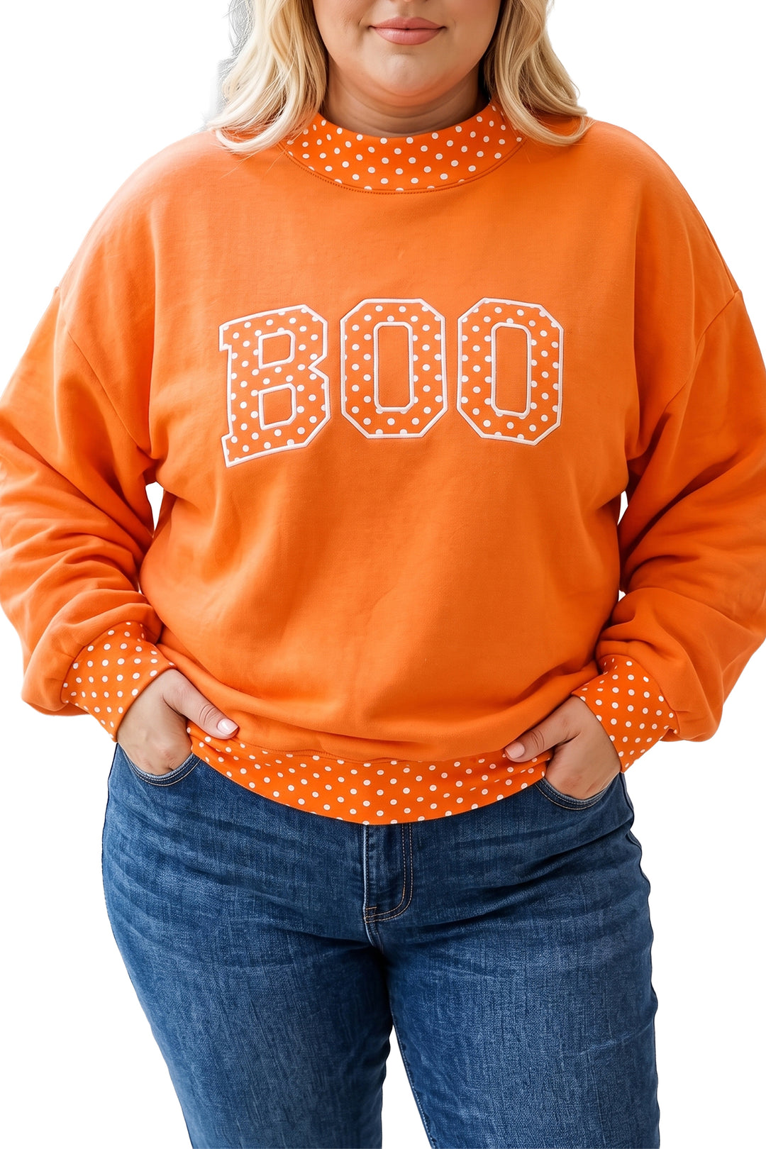 Tomato Red Casual Polka Dot Patchwork Letter Graphic Plus Size Sweatshirt