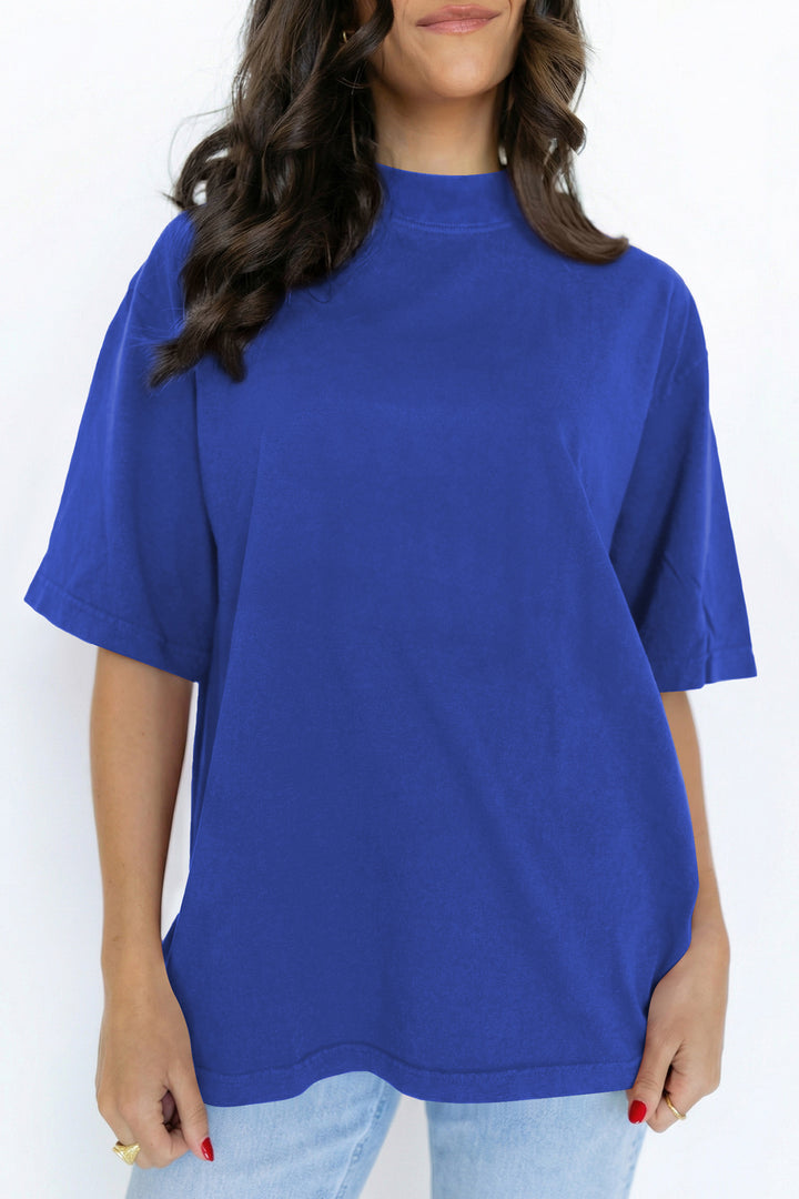 Black Solid Color High Neck Oversize Tee