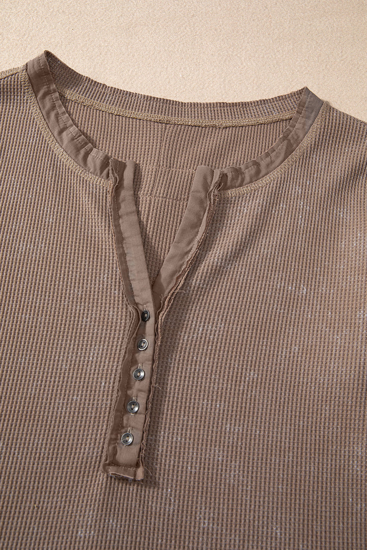 Zahra Waffle Knit Neckline Long Sleeve Top