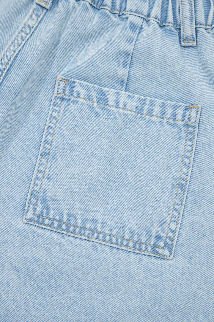 Beau Blue Studded Side Slit Leg Frayed Pocketed Wide Leg Jeans