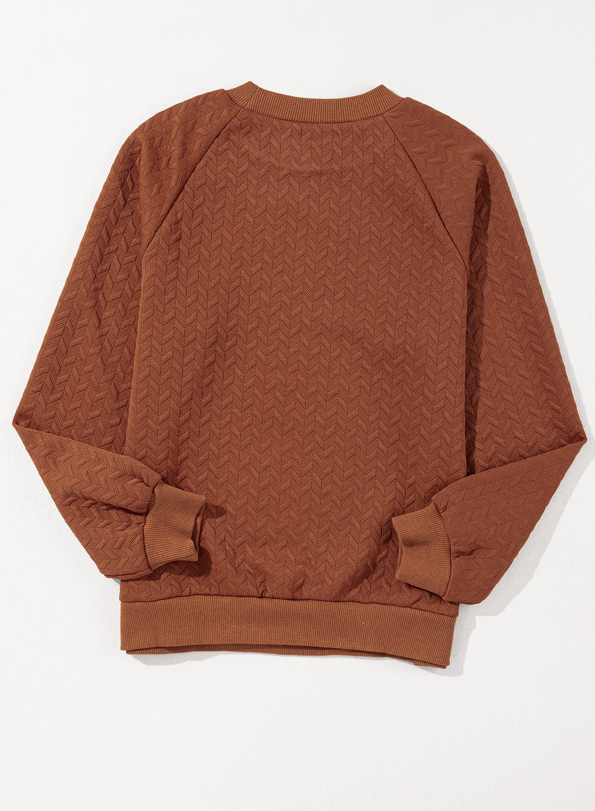 Chestnut Solid Textured Raglan Sleeve Pullover Sweatshirt