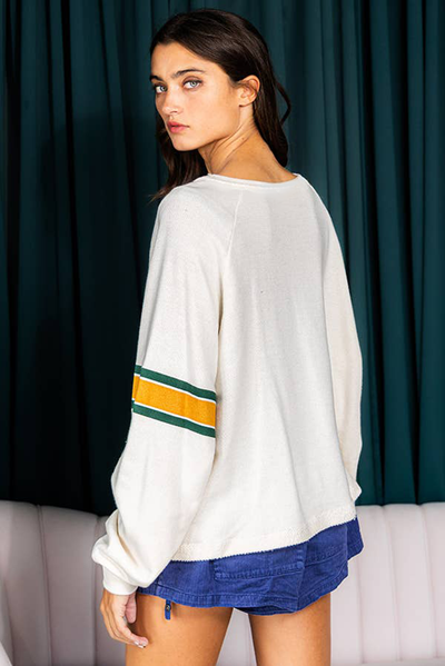 White Number 76 Printed Retro Sporty Long Sleeve Top