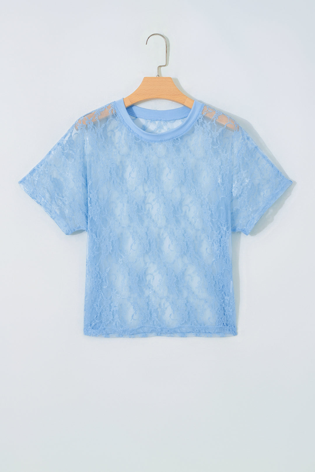Yellow Cream Sheer Floral Lace Boxy Tee