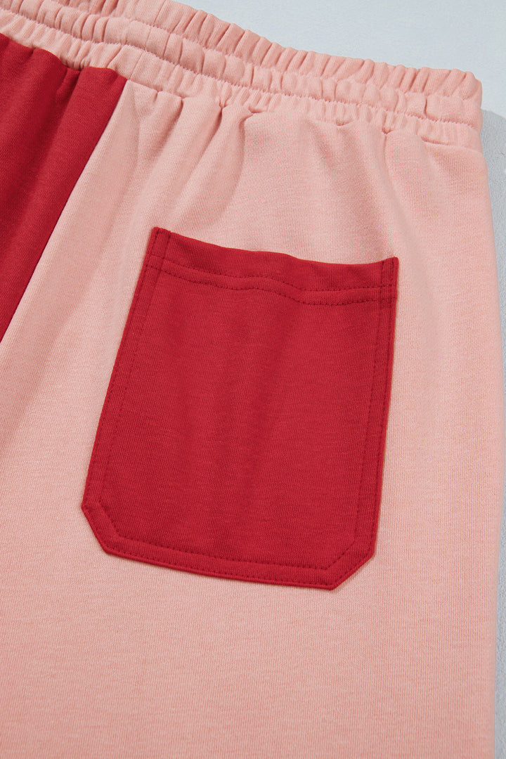 Russet Orange Raw Seam Colorblock Wide Leg Ankle Length Casual Pants