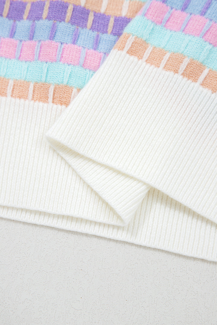 Orange Abstract Striped Knit Short Sleeve Sweater