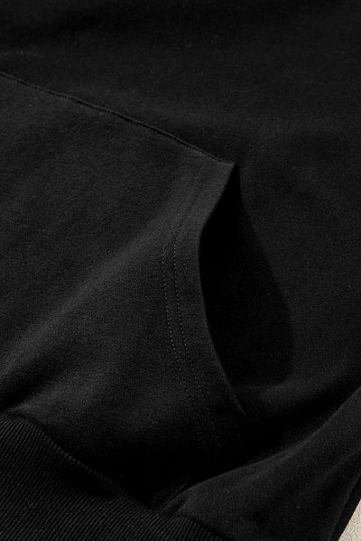 Black Zip-up Stand Neck Kangaroo Pocket Sweatshirt