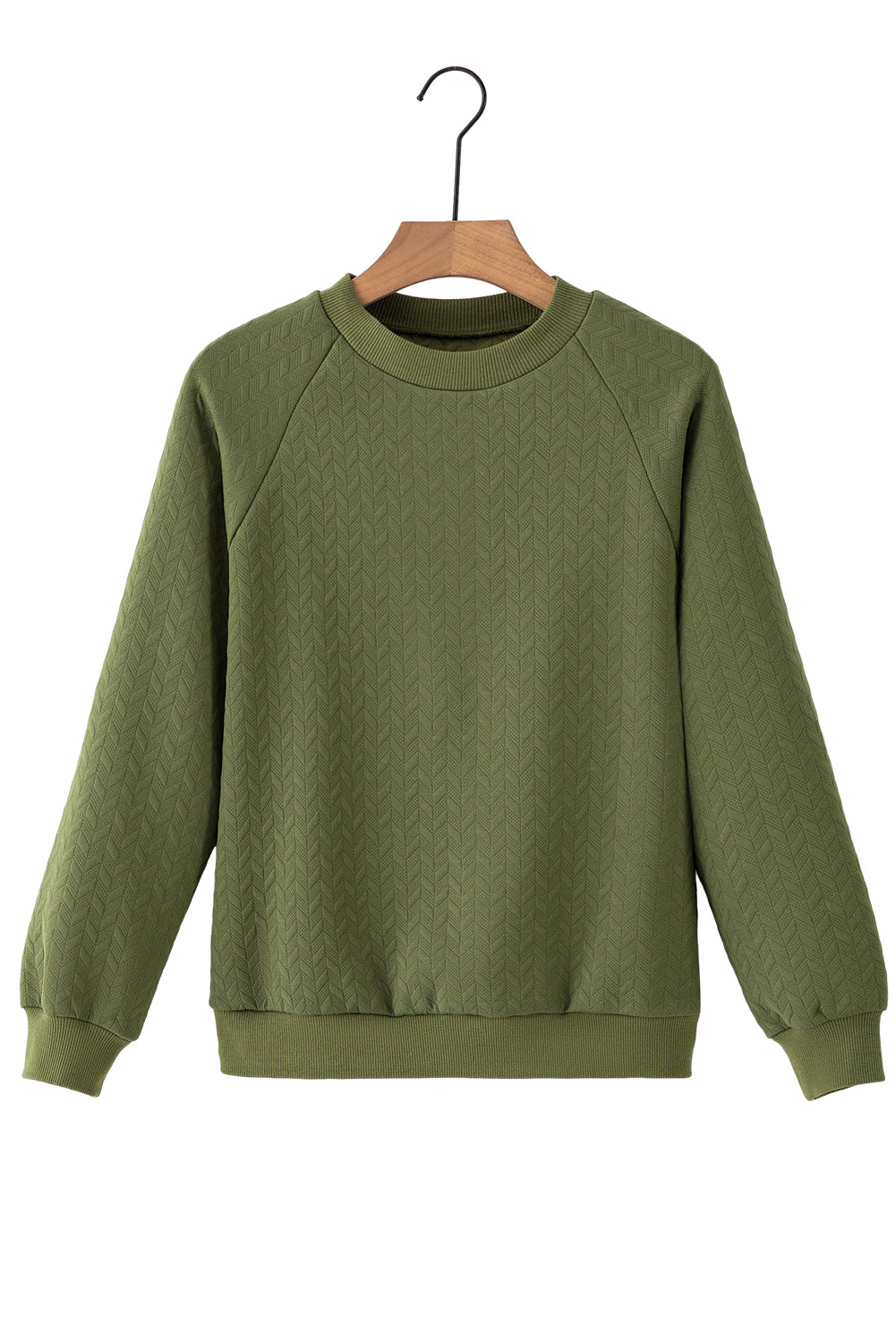 Jungle Green Solid Textured Raglan Sleeve Pullover Sweatshirt