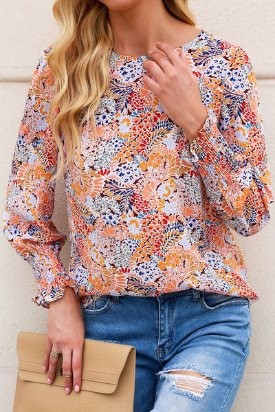 Sky Blue Puff Sleeve Floral Blouse