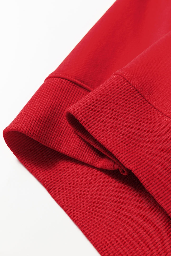 Fiery Red Varsity Striped Detail Crew Neck Plus Sweatshirt