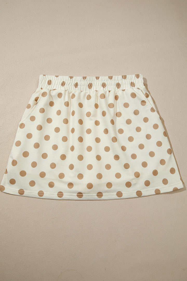 Khaki Polka Dot Hooded Long Sleeve Top Casual Mini Skort Set