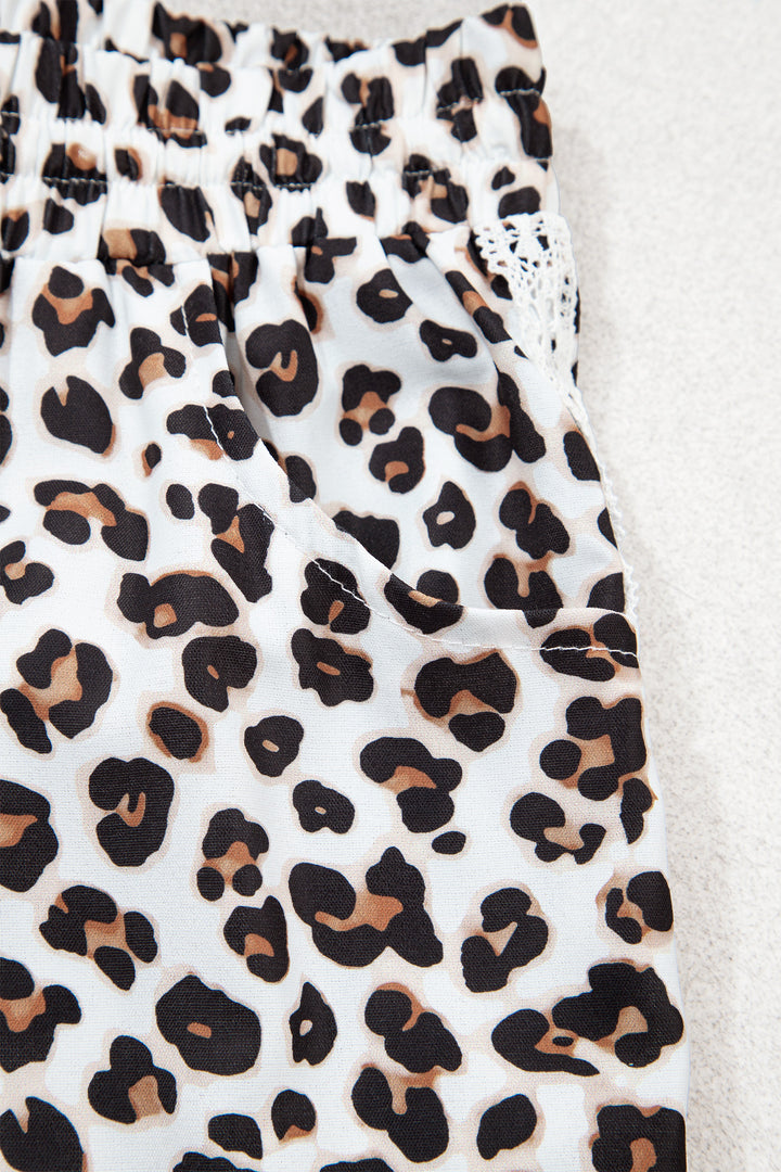 Black Leopard Print Ankle-Length Elastic Waist Pants