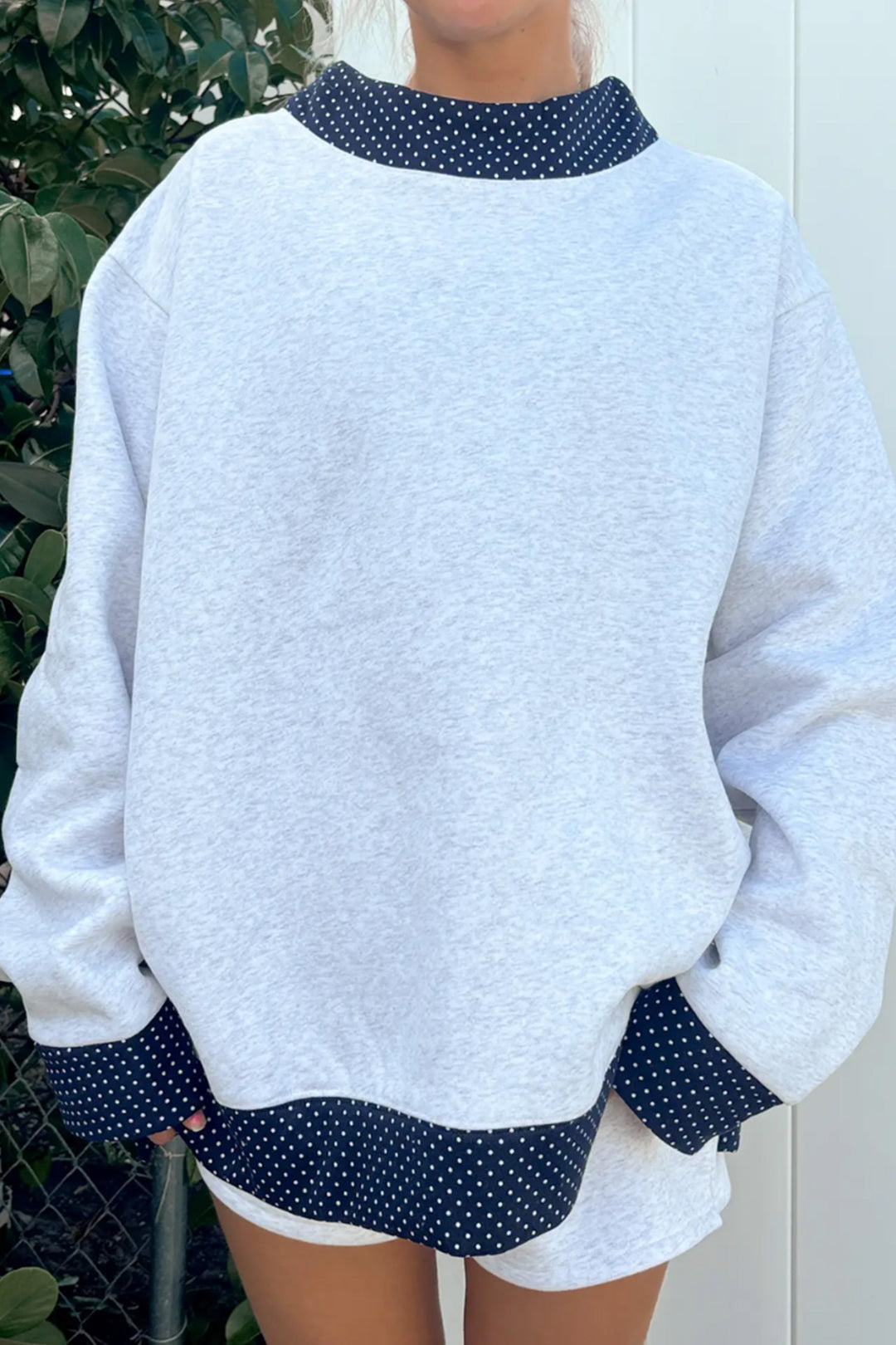 Light Grey Polka Dot Contrast Trim JESUS Letter Graphic Sweatshirt