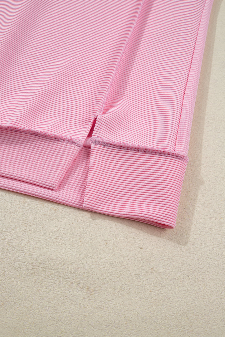 Pink Horizontal Ribbed Exposed Seam Detail Drop Shoulder Baggy Pullover