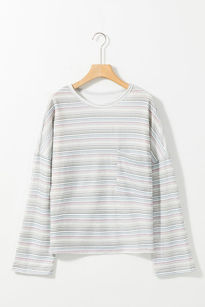 Multicolour Striped Drop Shoulder Loose Long Sleeve Knit Top