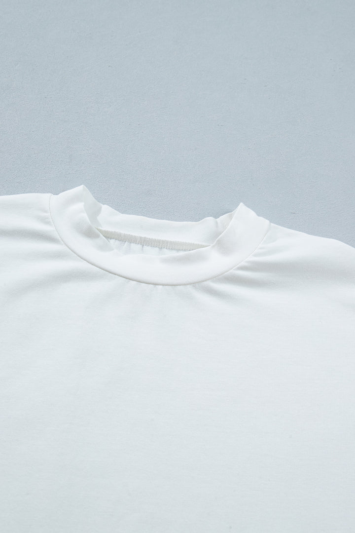 White Asymmetric Lace Hem Patchwork Tee