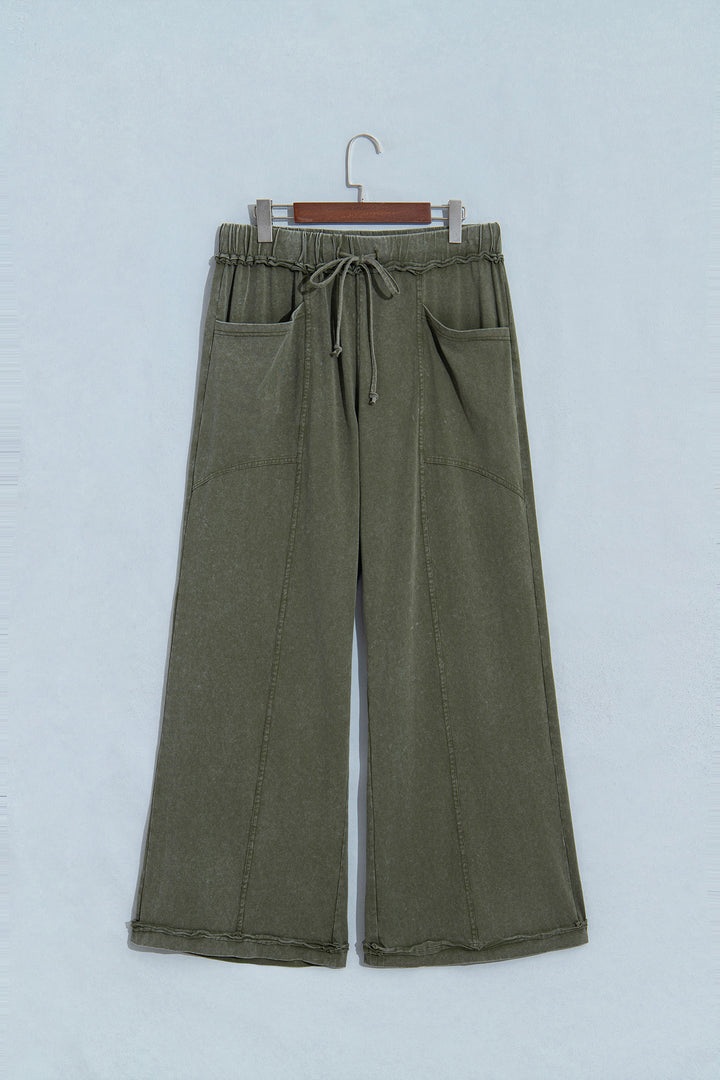 Ashleigh Blue Mineral Wash Seam Detail Flare Leg Drawstring Pants