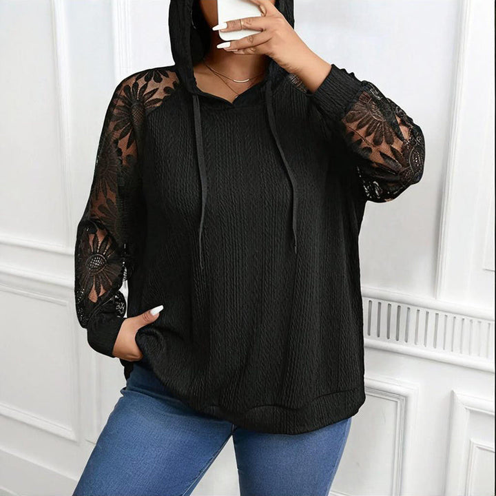 Women’s Plus Size Hoodie – Lace Long Sleeve Pullover Top