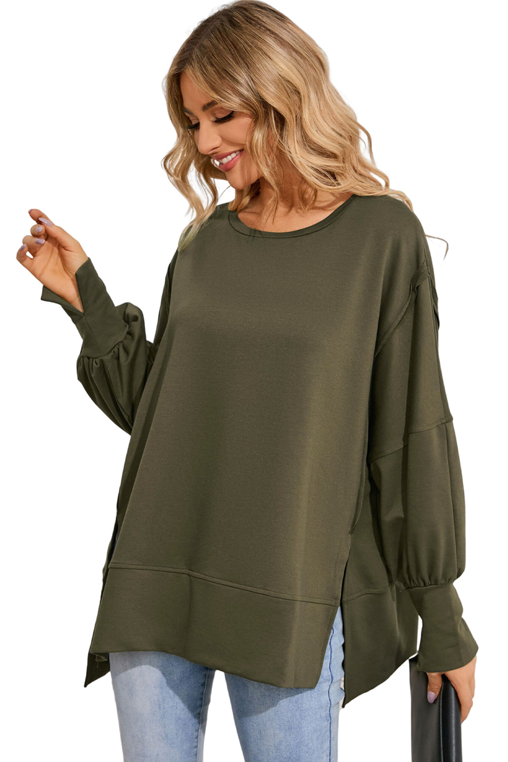 Green Patchwork Drop Shoulder Oversized Top