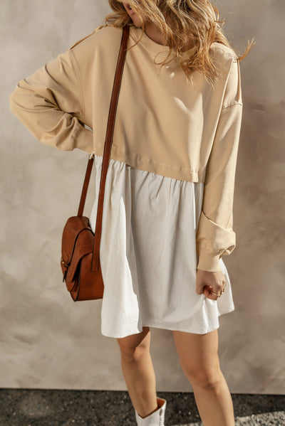 Pale Khaki Sweatshirt Poplin Mini Dress