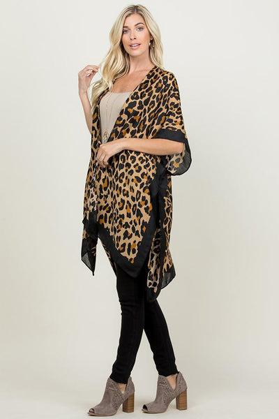 Pn222x078 - Leopard Print Knee Length Kimono