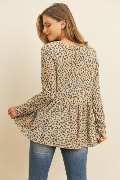 Animal Print Long Sleeve Cinch Waist Top