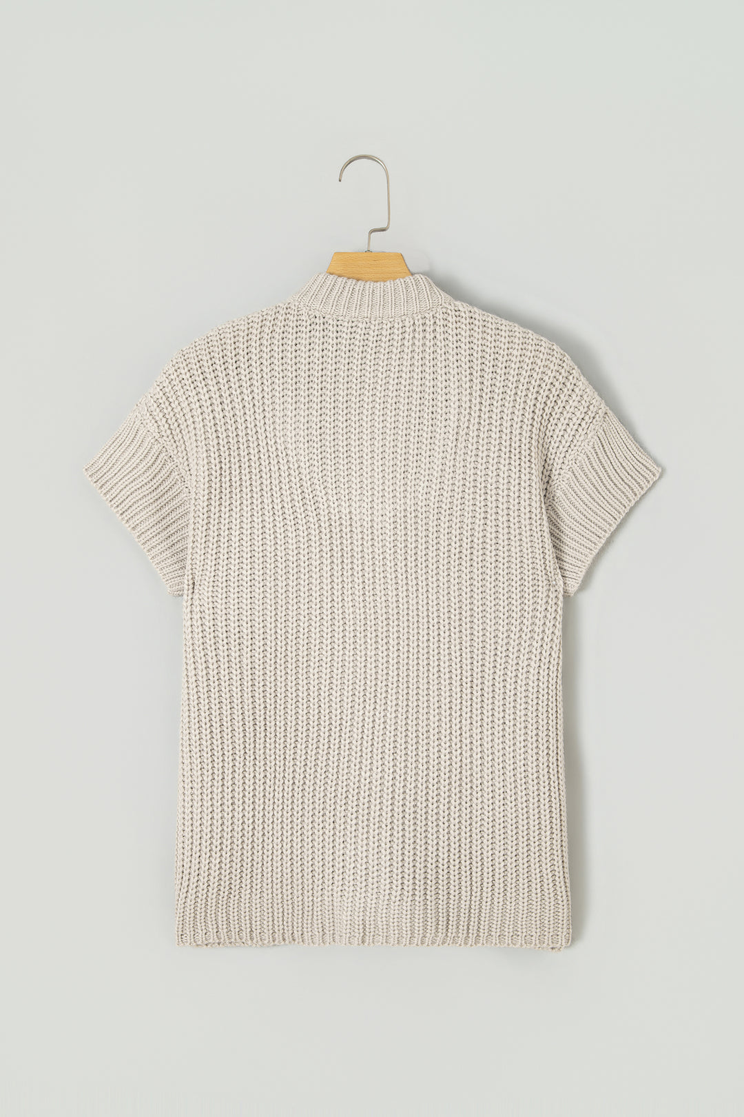 Jet Stream Solid Color Short Sleeve Zipper Knit High Neck Sweater