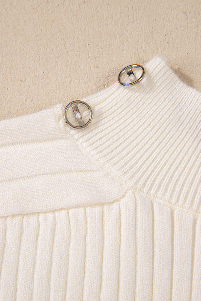 White Ribbed Knit High Neck Sweater Vest