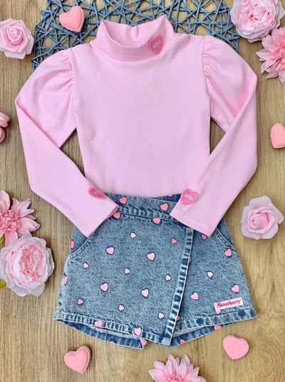 Sweethearts XOXO Top and Denim Heart Skort Set