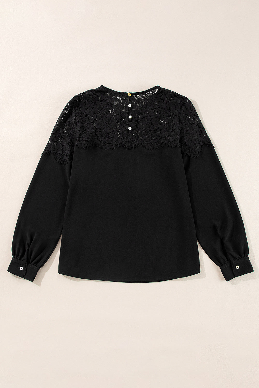 Lace Detail Round Neck Long Sleeve Blouse