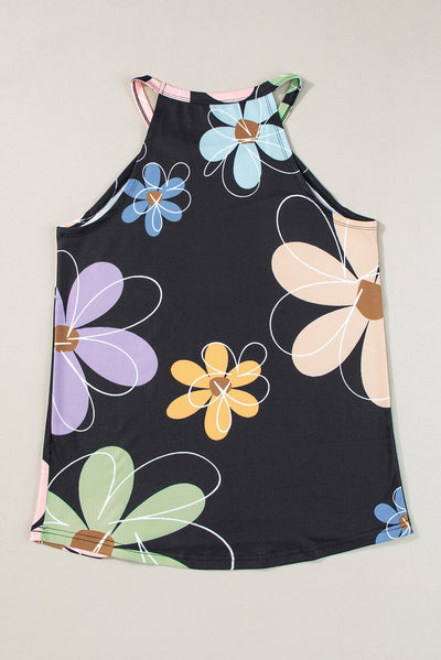 Black Sweet Floral Tank Top