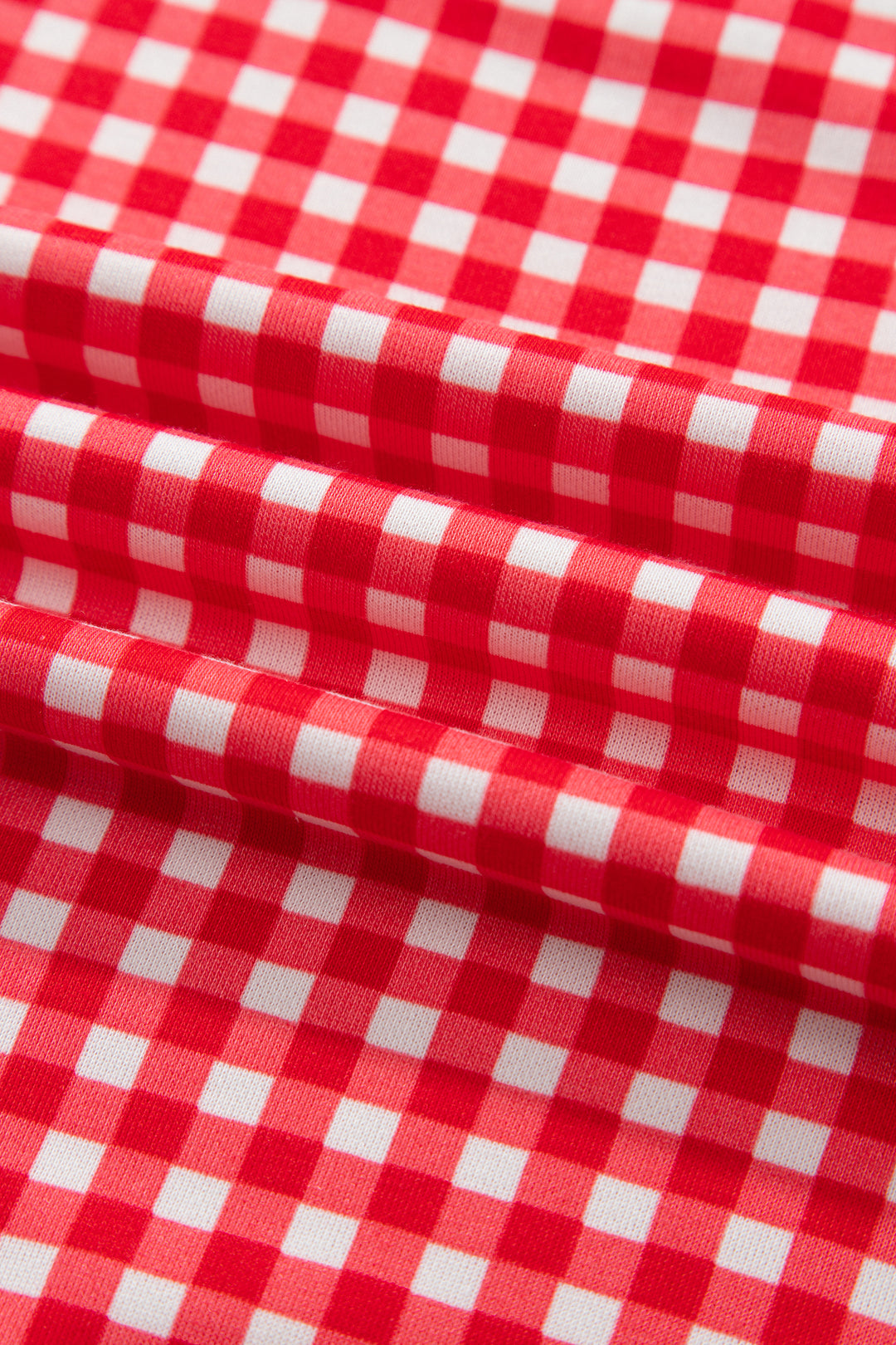 Red Gingham Oversized Ribbed Trim Crew Neck Long Sleeve Top and Skort Set