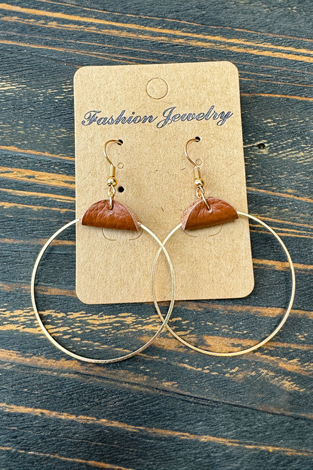 Chestnut PU Leather Hoop Earrings