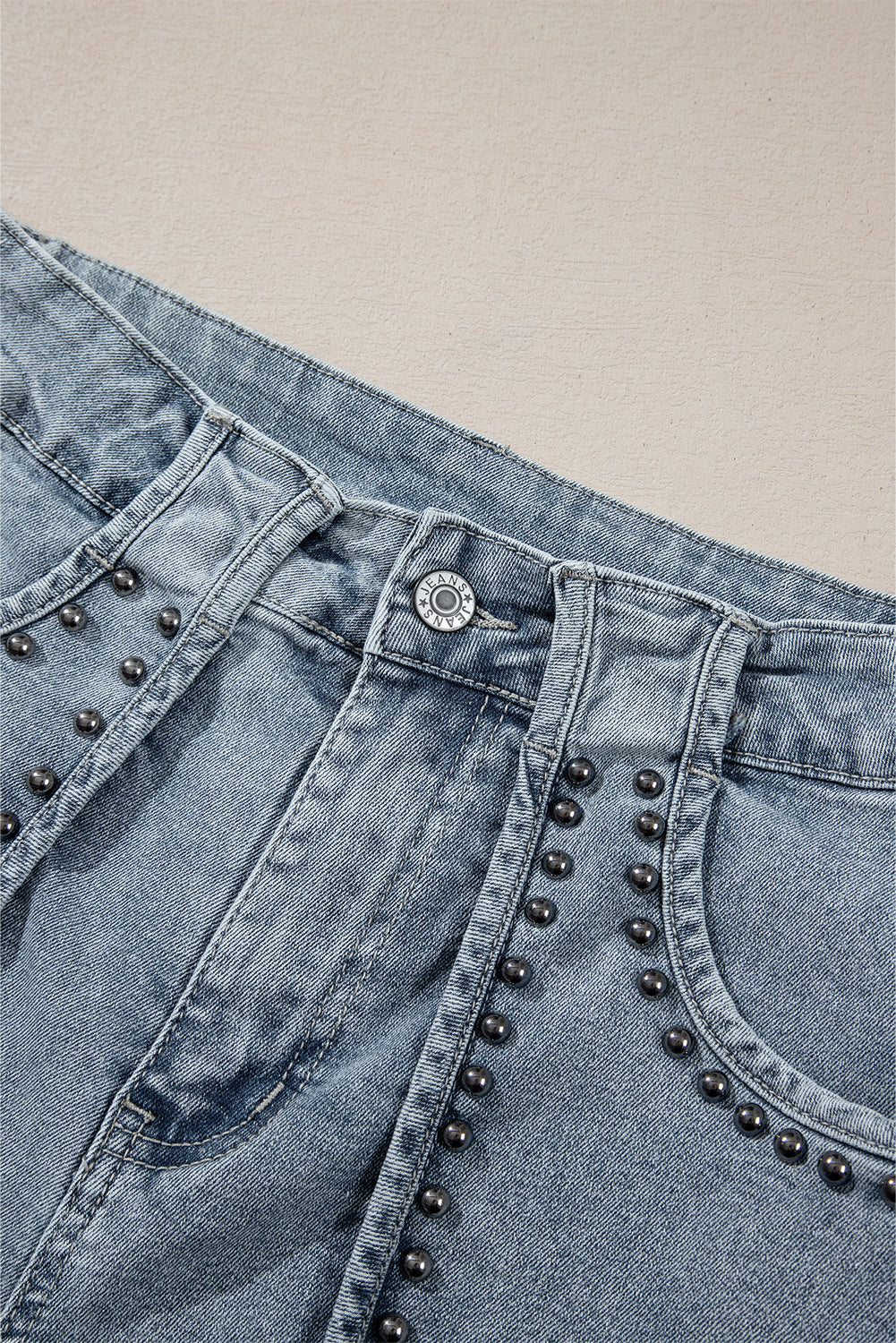 Dusk Blue Studded Acid Wash Jean Shorts