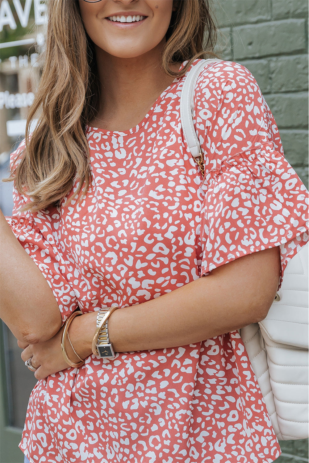 Pink Leopard Spotted Ruffle Sleeve T-Shirt