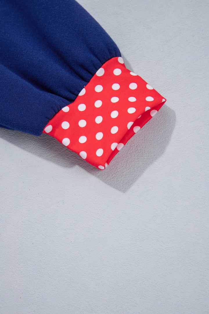 Fiery Red Polka Dot Letter Print Contrast Trim Mock Neck Sweatshirt
