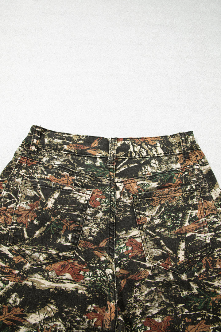 Multicolour Western Woodland Camouflage Straight Leg Shift Jeans