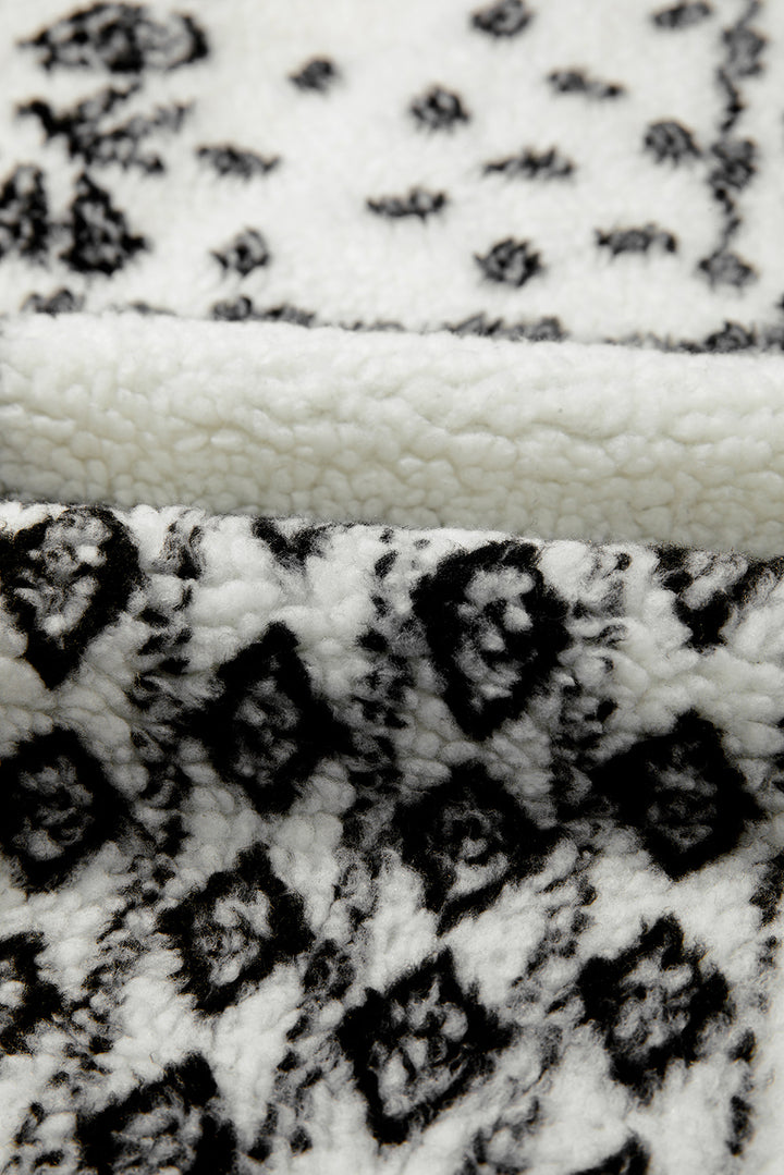 Beige Sherpa Paisley Print Pocketed Western Fashion Vest Jacket