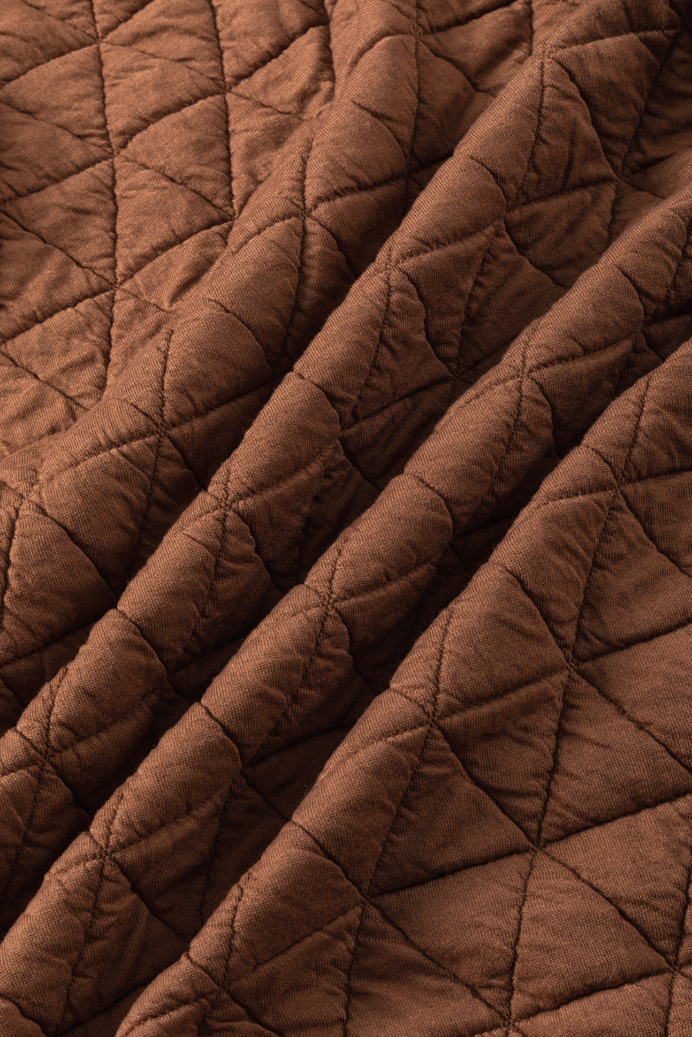 Coffee Solid Color Quilted Kangaroo Pocket Hoodie