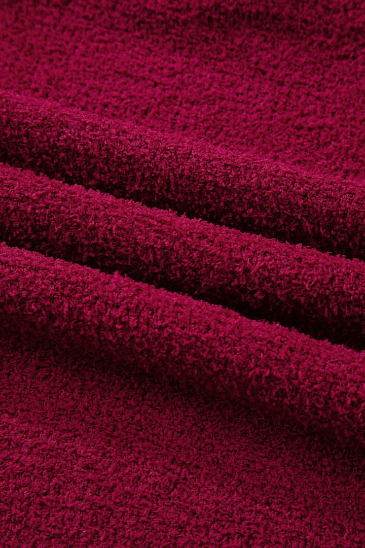 Burgundy Popcorn Mock Neck Solid Sweater