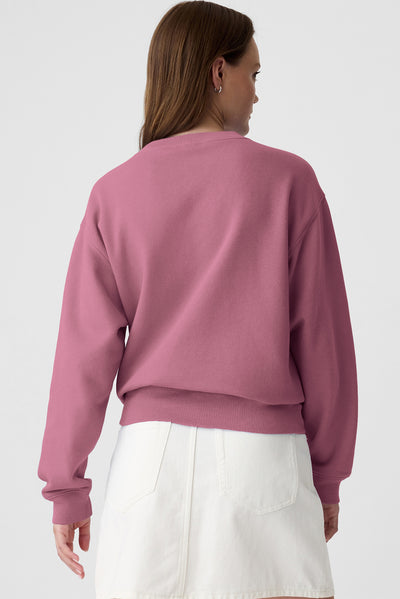 Meadow Mauve Solid Fleece Lined Drop Shoulder Terry Sweatshirt