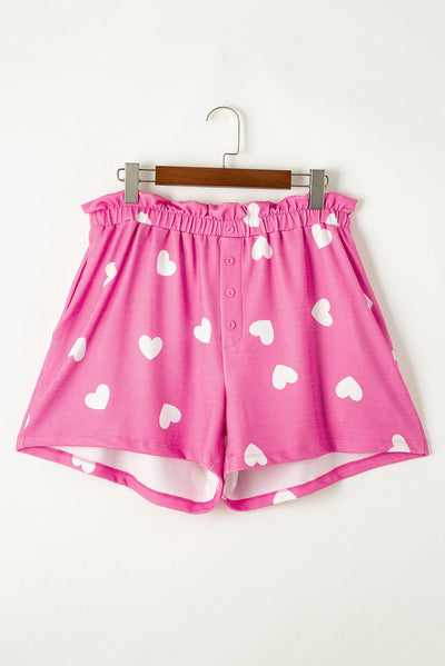 Pink Valentine Heart Print Long Sleeve Tee and Shorts Lounge Set