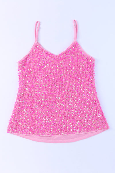 Pink Sequin Adjustable Straps Tank Top