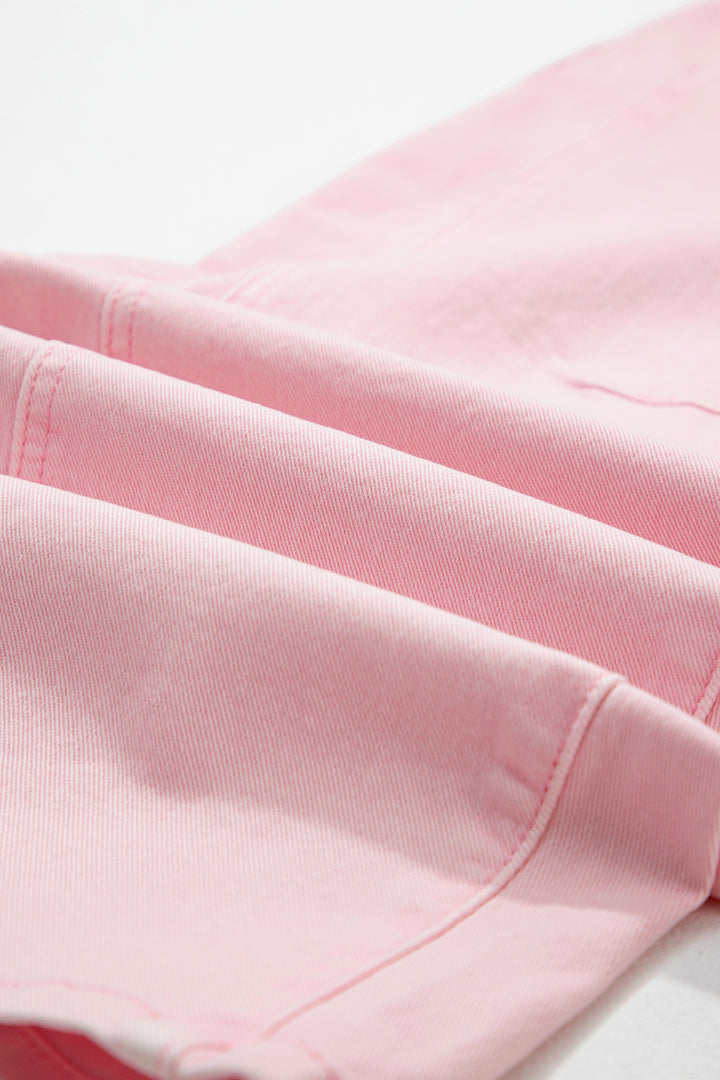 Light Pink Solid Color Grommet Detail Knot Waist Barrel Jeans