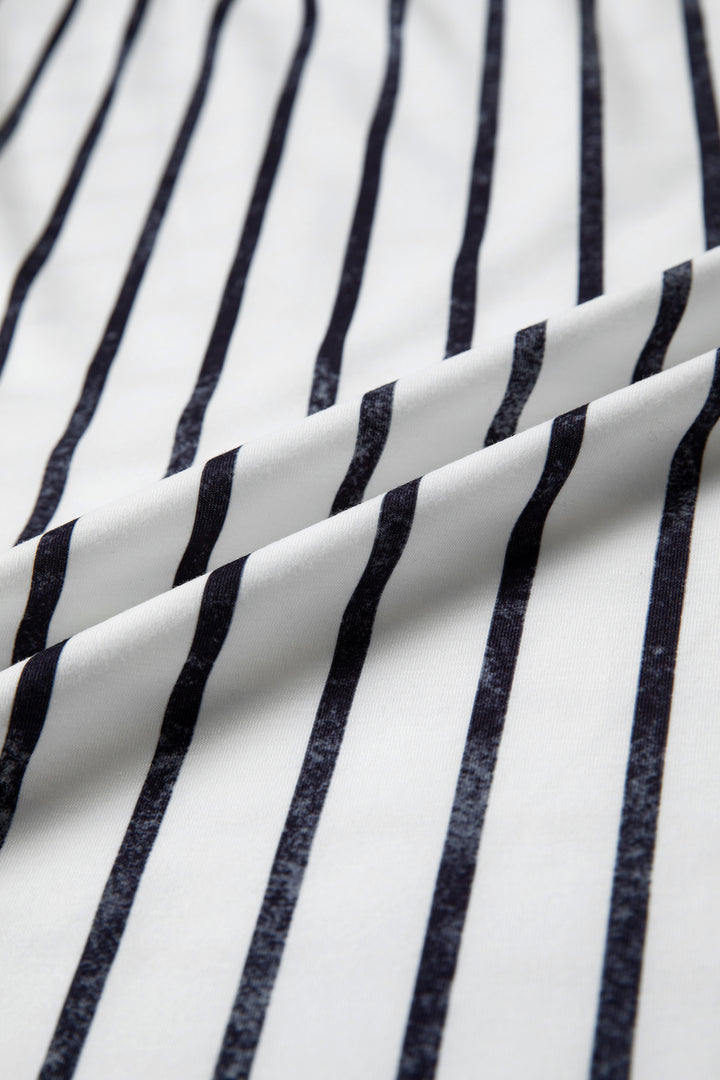 Khaki Stripe Colorblock 3/4 Sleeve Loose T Shirt